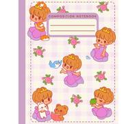 Composition Notebook College Ruled: Cute Kawaii Fairytale Princess, Animals & Roses Gingham Aesthetic Journal for Girls