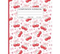 Composition Notebook College Ruled: Cute Pink Coquette Cherries and Bows Illustration | 7.5" x 9.25” Girly Girl Sweet Heart Aesthetic Journal with 120 Pages | Preppy Collection