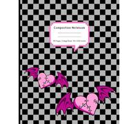 Composition Notebook | College Ruled | Emo 2000s Aesthetic with Checkerboard & PINK Bat-Wing Hearts: Alternative Goth & Emo School Notebook for Teens - Lined, 7.5 x 9.25’’, 110 Pages