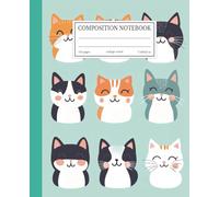Composition Notebook College Ruled: Happy Kawaii Cats Pattern | 7.5x9.25 in | 110 Pages | Adorable Smiling Cats Design Journal for School, College & Work