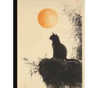 Composition Notebook College Ruled: Japanese Ink Cat Sunset | 7.5x9.25 in | 110 Pages | Zen Asian Art Design Journal for School, College & Work