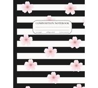 Composition Notebook College Ruled: Modern Black & White Stripes with Soft Pink Cherry Blossom Pattern | 7.5" x 9.25" | Elegant Aesthetic Journal for ... Stationery for Journaling, Creative Writing