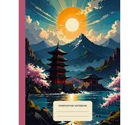 Composition Notebook College Ruled: Pagoda Under Mountains and Cherry Blossoms - Graphic Novel illustration | Lined Paper Journal For School, College, Office, Work - 7.5" x 9.25" - 110 Pages