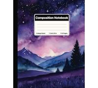 Composition Notebook College Ruled: Purple Starry Night Mountains Landscape Watercolor Painting. For Students, Teachers. College, School, Office & Work