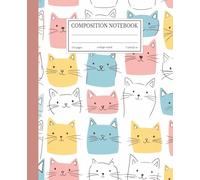 Composition Notebook College Ruled: Simple Doodle Cats Pattern | 7.5x9.25 in | 110 Pages | Minimalist Pastel Design Journal for School, College & Work
