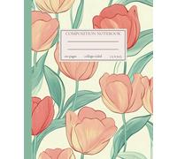 Composition Notebook College Ruled: Tulips in Shades of Coral and Mint Green Design | Aesthetic Journal for College, School, Office & Work
