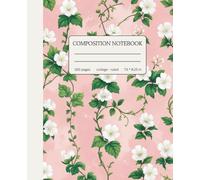 Composition Notebook College Ruled: Vintage Cream White Flowers Botanical Illustration on Pastel Pink Background | 150 Pages