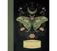 Composition Notebook College Ruled: Vintage Green Moth with Moon Phases, Wide Lined for Writers, Nature Lovers, and Students: Perfect for Journaling, ... School or Office| 110 Pages 7.5 x 9.25 inches