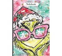 Composition Notebook: Cool Green Character With Santa Hat & Pink Glasses, Funny Aesthetic Christmas Journal