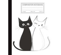 Composition Notebook: Cute Black White Cats Sitting Together | 7.5x9.25 in | 110 Pages | College Ruled Lines for School & Writing: Adorable Kawaii Cat ... for Students, Cat Lovers & Creative Writing
