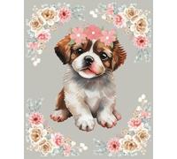 Composition Notebook: Cute Dog/Puppy with Flowers: Wide Ruled, 7.5 x 9.25, 140 pages