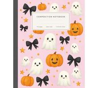Composition Notebook: Cute Halloween Ghost Notebook with Bows - Pink Aesthetic Spooky Journal | Wide Ruled Composition | 7.5 × 9.25 in | 110 Pages | For School & Journaling