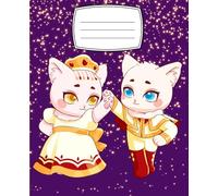 Composition Notebook: Cute Kawaii Anime Cats Royal Edition: Chibi Neko Magical Purple Glitter Lined Journal for Girls, Teens and School, Wide Ruled, 100 Pages, 7.5 x 9.25 in