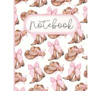 Composition Notebook: Cute pink girly cowgirl boot hat bow print | wide ruled, 7.5 x 9.25, 120 Pages, For kids, teens, and adults