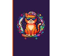 Composition Notebook: Cute Skater Cat on Skateboard | Kawaii Ginger Tabby Kitty with Sunglasses & Tie Dye Hat | 100 Wide Ruled Pages | 6x9 Small Journal for Girls, Boys, Teens & School Students