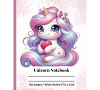 Composition notebook: Cute Unicorn with Purple and Pink Hair | Wide Ruled Notebook | Composition notebook wide ruled, 7.5 x 9.25, 120 Pages, For kids, teens, and adults