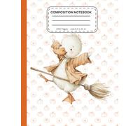 Composition Notebook: Cute Witch Duck on Broomstick with Pumpkin Pattern | Large 8.5 x 11 Inch Grid Ruled Notebook with 200 Pages for School, Writing, ... for Students, Kids, and Spooky Season