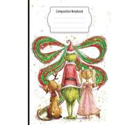 Composition Notebook: Festive Holiday Journal With Green Character, Girl & Dog Under Coquette Christmas Bow, Cozy Holiday