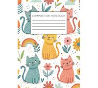 Composition notebook for elementary school - Cover with cute colorful cats - A4 size - Useful for children to draw and write