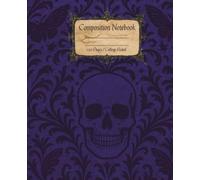 Composition notebook: gothic skull with moths vintage damask pattern | college ruled purple and black journal | 7.5 x 9.25, 120 pages for kids, teens, and adults for Halloween, birthdays, graduations