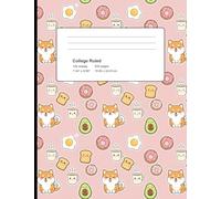Composition Notebook: Kawaii Breakfast Pattern: Shiba Inu, Avocado & Toast Design, 200 Pages, College Ruled
