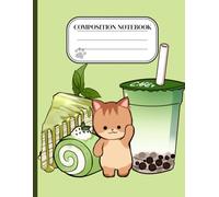 Composition notebook: Kawaii Light Green Matcha & Desserts with Brown Cat - Wide Ruled Lined 8.5 x 11 Aesthetic Journal for Kids, Teen Girls, College & Work