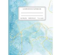 Composition Notebook - Marble Aesthetic Blue, Teal & White | 110 Wide Ruled Pages, 7.5x9.25 | Elegant School & Everyday Notebook for Girls & Women