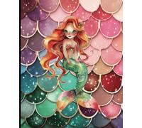 Composition notebook: Mermaid Emerald Green Pink and Purple Aesthetic | Wide ruled, 7.5 x 9.25, 110 Pages | For kids, teens