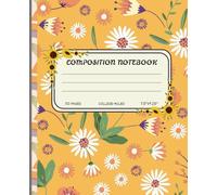 Composition Notebook | Notebook for Students | College Ruled | Artistic Floral Notebook | Vibrant Orange Backdrop and Delicate Daisies Illustration | Gift for Students