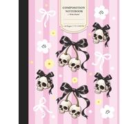 Composition Notebook: Pastel Goth Skull Cherry and Black Bow, Creepy Cute Pink Wide Ruled Lined Journal for Teen Girls