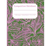 Composition notebook: Pink Floral Notebook- Cotton Candy Flowers on Moss Green Cover| Wide Ruled Notebook| Composition notebook wide ruled, 7.5 x 9.25, 120 Pages, For kids, teens and adults