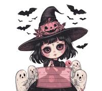 Composition Notebook: Pink Kawaii Vintage Halloween Illustration Journal with 110 College Ruled Pages 7.5x9.25: Step into a World of Spooky Autumn Magic With Cute Kawaii Girl