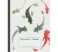 Composition Notebook: Sumi e notebook. Wide ruled beautiful ink wash style Japanese minimalist black and white watercolor illustration. Wide ruled aesthetic composition notebook.
