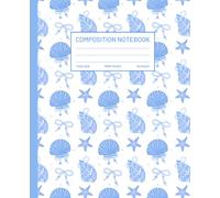 Composition Notebook: Super Cute Coquette Blue Pearl Bow with Seashells Wide Ruled Journal | Girly Aesthetic School Supplies for Girls & Women