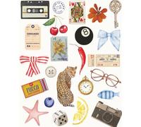 Composition Notebook | Trendy Collage | Wide Ruled 7.5 X 9.25, 120 pages | vintage, stamps, bows ,cherry, fruit | gift ideas | teen girl journal | School