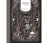 Composition Notebook: Vintage Black Cat Reading Book and Mushrooms - College Ruled, 110 Pages, 7.5 x 9.25 Inch - Dark Academia Gothic Aesthetic Journal for Teens and girls