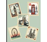 Composition notebook: Vintage Travel Stamps London Aesthetic | Wide ruled, 7.5 x 9.25, 110 Pages | For kids, teens and adults