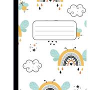 Composition Notebook: Whimsical Clouds, Bees & Rainbows | Cute White Background | 110 Lined Pages for School, Writing, or Drawing