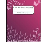 Composition Notebook - Wide Ruled, 100 Pages - Purple Butterfly Floral Aesthetic Cover - Kids, Tweens, Teens & Adults - School, Journal & Gift