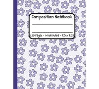 Composition Notebook Wide Ruled: 7.5 x 9.25 Inches, Kawaii Purple Daisies on Pastel Lilac Cute Aesthetic Flower Journal for School, College & Work, 120 pages