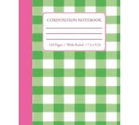 Composition Notebook Wide Ruled: Cute Girly Green & Pink Check Aesthetic Preppy Journal for Girls, Teens, Women, College, School, University, Work, Office or Gift | 110 Pages, 7.5 x 9.25 Inches