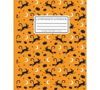 Composition Notebook Wide Ruled: Flying Witch Cats, Pumpkins & Moons Pattern: Spooky Festive Journal for School, Writing & Creative Notes