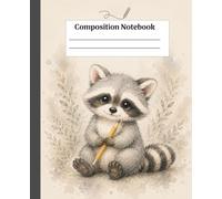Composition Notebook Wide Ruled for Kids: Cute Raccoon: Kawaii Watercolor Animal Lined Journal for 4th Grade Girls | Elementary School Supplies & Primary Notebook | 100 Pages