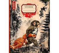 Composition Notebook Wide Ruled Kids Teens Cute Japanese Ukiyo-E Aesthetic | Kawaii Baby Monkey Punch | Red Sun Pagoda Art | 120 Pages | Boys Girls | Lined | Journal
