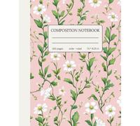 Composition Notebook Wide Ruled: Vintage Cream White Flowers Botanical Illustration on Pastel Pink Background | 150 Pages