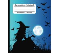 Composition Notebook: Young beautiful powerful Witch|Black Witch Hat|Blue Halloween|White Mysterious Magic |Back to School|Collage|Study|Work|7.5 x 9.25|120 Pages|College Ruled
