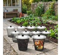 Compostador de gusanos enterrados con tapas para reciclar residuos de alimentos y restos de jardín, contenedor de hierro para uso en patio al aire libre, sistema eficiente de vermicompostaje (4 juegos