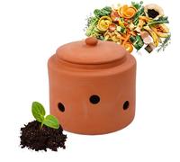 Compostador de lombrices Relaxdays para enterrar, 3 l, para restos de Cocina, Tapa, jardín y huerto, Arcilla, Terracota