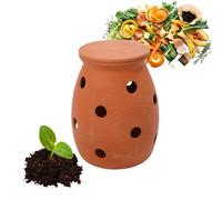 Compostador de lombrices Relaxdays para enterrar, 5 l, para restos de Cocina, Tapa, para jardín y huerto, Terracota