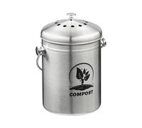 Relaxdays Compostera Cocina 5 L con Tapa y Filtro Olores, Cubo Compostaje Basura Orgánica, Acero Inoxidable, Plateado